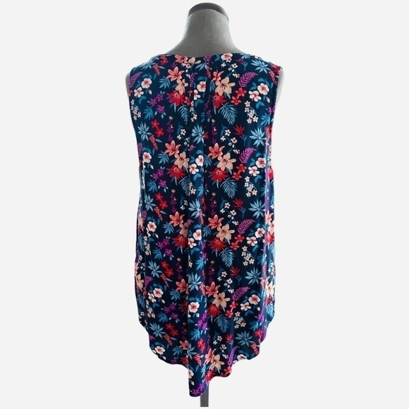 Women Top SONOMA Blue Multicolored Floral Print Loose Fit Sleeveless Blouse Top - Picture 5 of 6